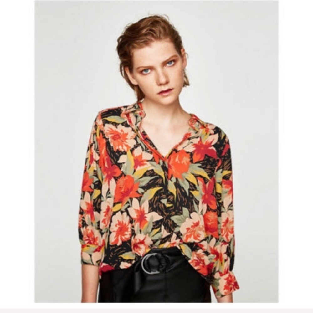 Zara Long Sleeve Floral Print Button Down Shirt - Picture 4 of 7